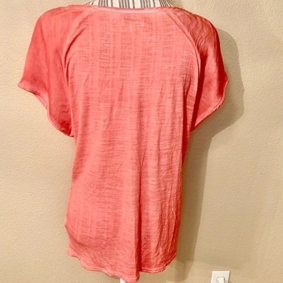 Buffalo Top Large Coral Semi-Sheer Short Sleeves Open Shoulders V-Neck Viscose - Picture 7 of 16